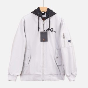 EVISU Light Grey Zip Up Bomber Jacket Black Hood | Fragment Clothing