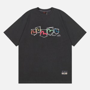 EVISU Multi Color Seagull Pocket Graphic T Shirt Black | Fragment Clothing