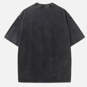 EVISU Blue Logo Slogan Graphic Print T Shirt - Washed Black | Fragment Clothing - View 2