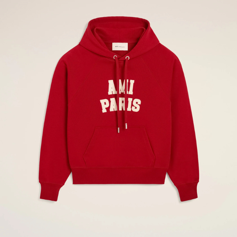 Red cotton hoodie with Ami Paris embroidery White AUTO-DRAFT | Fragment Clothing