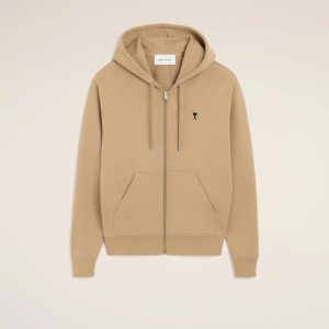 Beige zipped cotton hoodie with Ami de Coeur White | Fragment Clothing