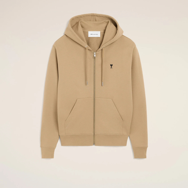 Beige zipped cotton hoodie with Ami de Coeur White Beige zipped cotton hoodie with Ami de Coeur White | Fragment Clothing