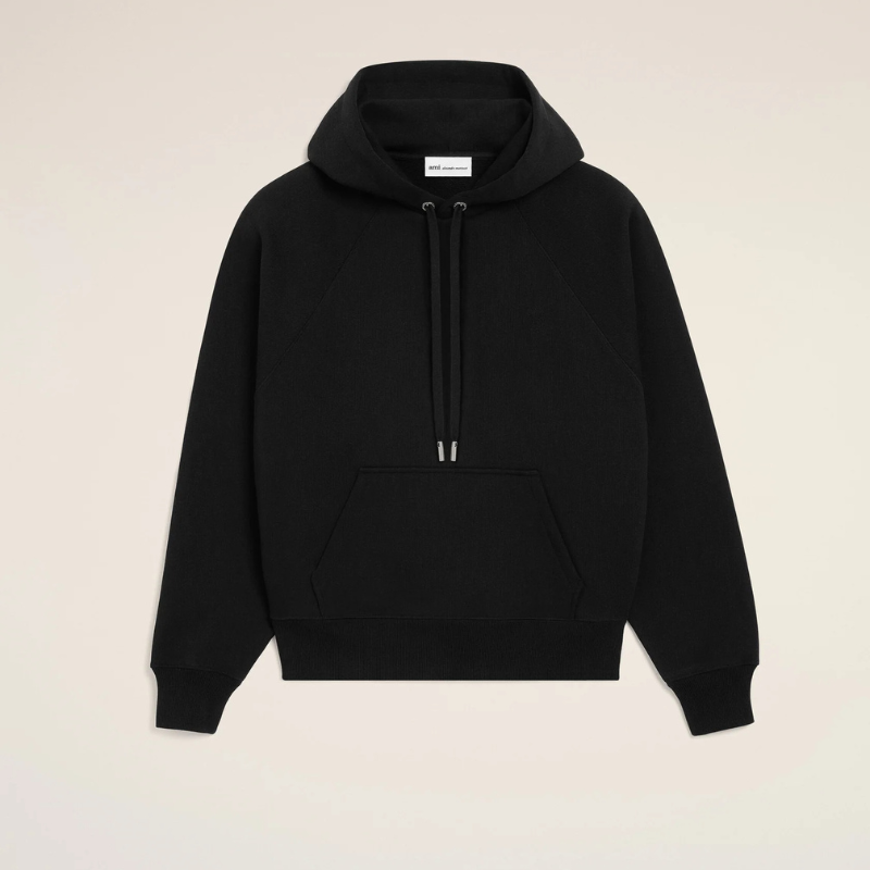 Black Cotton Hoodie with Embossed Ami De Coeur White Black Cotton Hoodie with Embossed Ami De Coeur White | Fragment Clothing