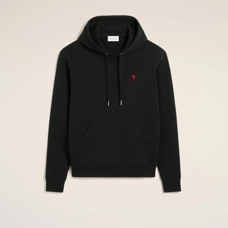 Black cotton hoodie with Ami de Coeur Red Black cotton hoodie with Ami de Coeur Red | Fragment Clothing