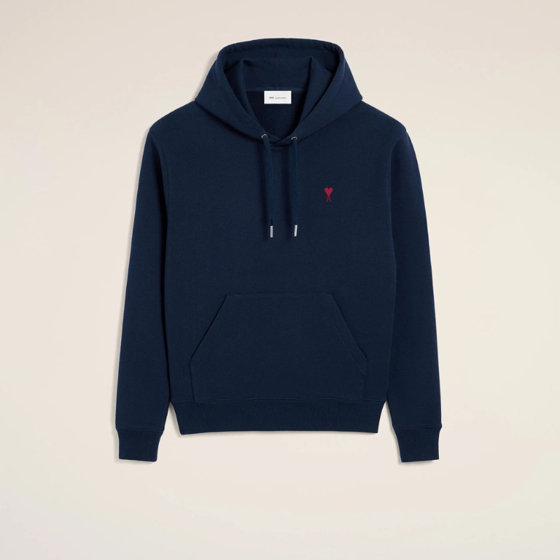 Blue cotton hoodie with Ami de Coeur Red Blue cotton hoodie with Ami de Coeur Red | Fragment Clothing