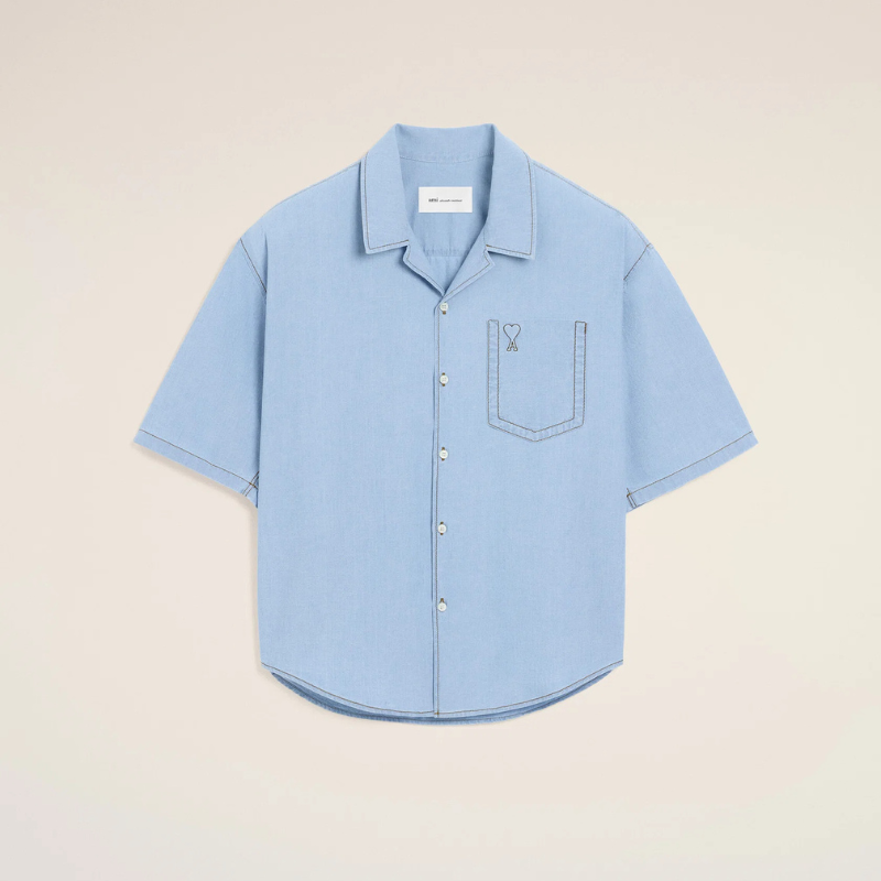 Sky Blue boxy cotton short-sleeve shirt with Ami de Coeur Sky Blue boxy cotton short-sleeve shirt with Ami de Coeur | Fragment Clothing