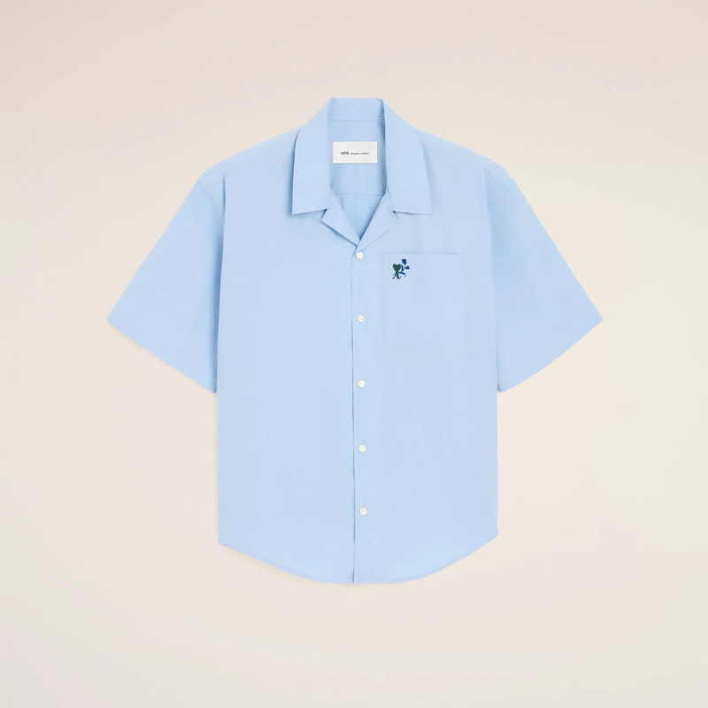 Blue boxy cotton short-sleeve shirt with Ami de Coeur tulip Black Blue boxy cotton short-sleeve shirt with Ami de Coeur tulip Black | Fragment Clothing