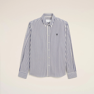 Blue striped cotton shirt with Ami de Coeur Black | Fragment Clothing