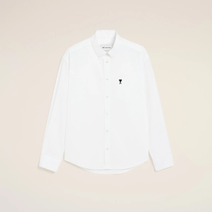 White boxy cotton shirt with Ami de Coeur Black | Fragment Clothing