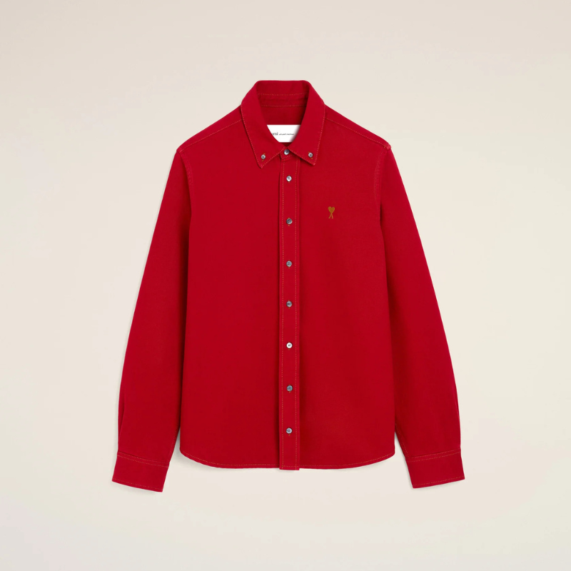 Ruby Red cotton shirt with Ami de Coeur AUTO-DRAFT | Fragment Clothing