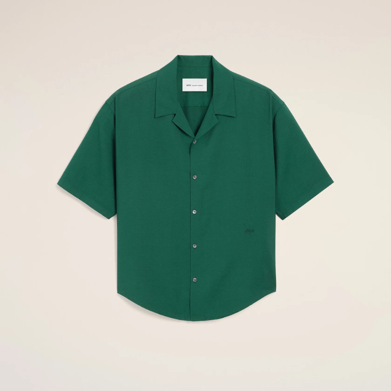 Green boxy viscose twill short-sleeve shirt Black Green boxy viscose twill short-sleeve shirt Black | Fragment Clothing
