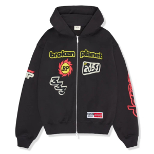 Broken Planet Performance Zip-Up Soot Black Hoodie White | Fragment Clothing