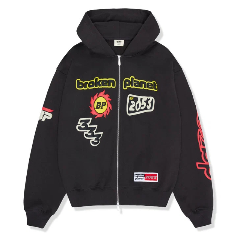 Broken Planet Performance Zip-Up Soot Black Hoodie White Broken Planet Performance Zip-Up Soot Black Hoodie White | Fragment Clothing