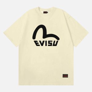 EVISU Drop-Shoulder Big Seagull Chest Print T-Shirt – Cream | Fragment Clothing