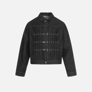 Aelfric Eden Pleated Metal Button Denim Jacket Black | Fragment Clothing - View 2