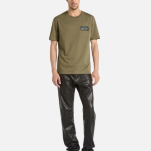 T-Shirt with Balmain Vintage Leather Label Khaki | Fragment Clothing - View 2