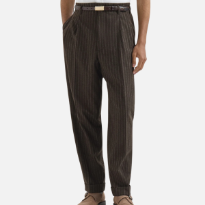 Virgin Wool and Cashmere Chalk Stripe Trousers With Double Pleats | Fragment Clothing