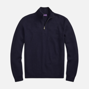 Piqué-Knit Wool Quarter-Zip Sweater Navy | Fragment Clothing - View 2