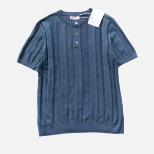 Brunello Cucinelli Short-Sleeve Knit Henley – Blue | Fragment Clothing