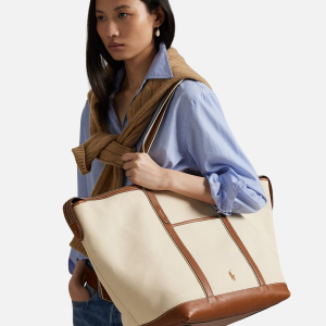 Large Canvas Leather-Trim Shopper Tote Light