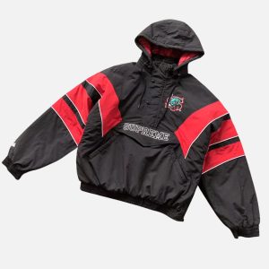 Supreme Color Blocked Hooded Anorak Jacket Black / Red | Fragment Clothing
