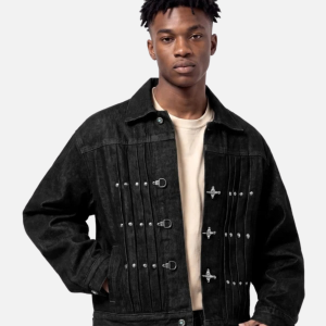 Aelfric Eden Pleated Metal Button Denim Jacket Black (Copy) | Fragment Clothing