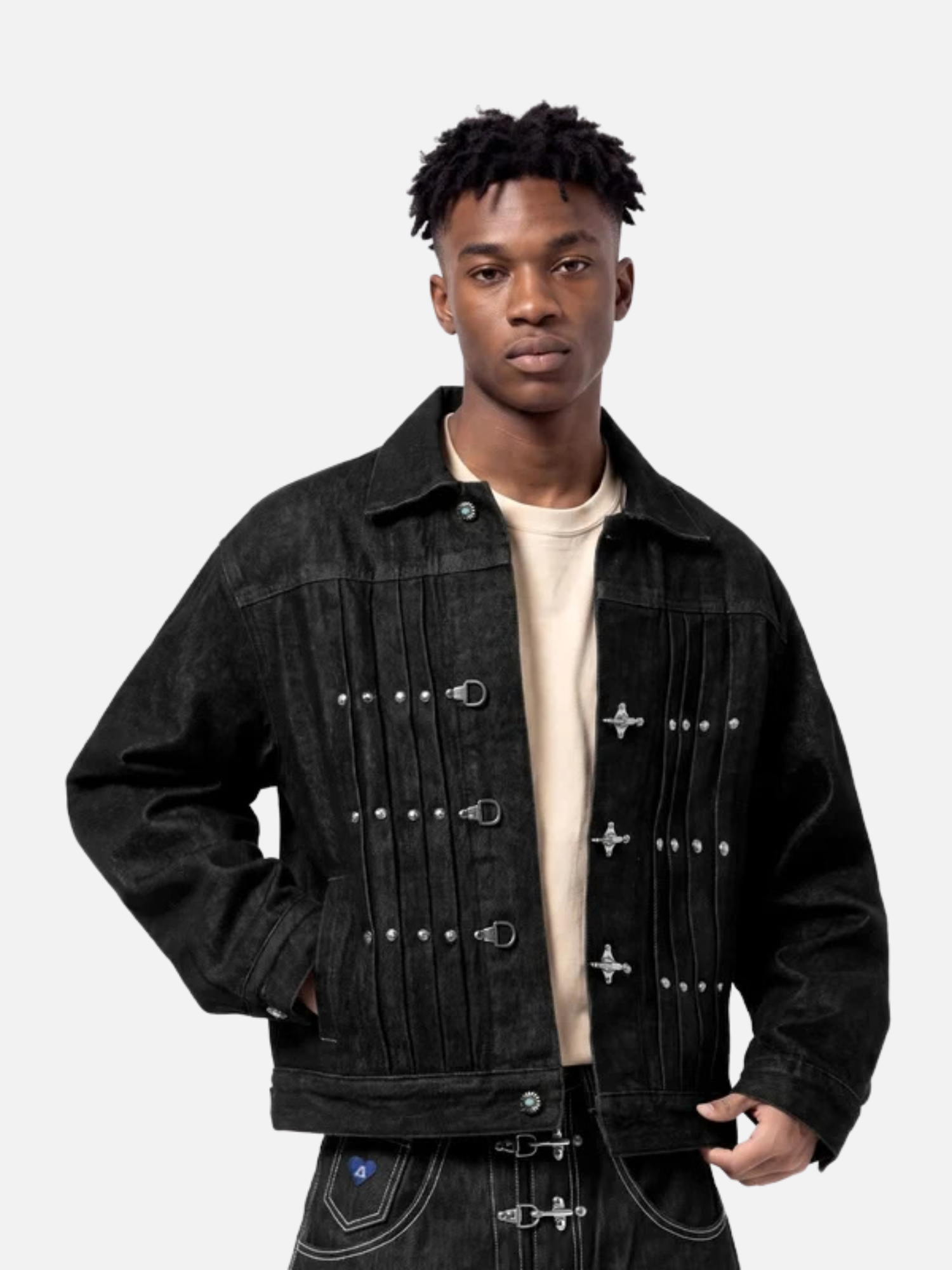 Aelfric Eden Pleated Metal Button Denim Jacket Black Aelfric Eden Pleated Metal Button Denim Jacket Black (Copy) | Fragment Clothing
