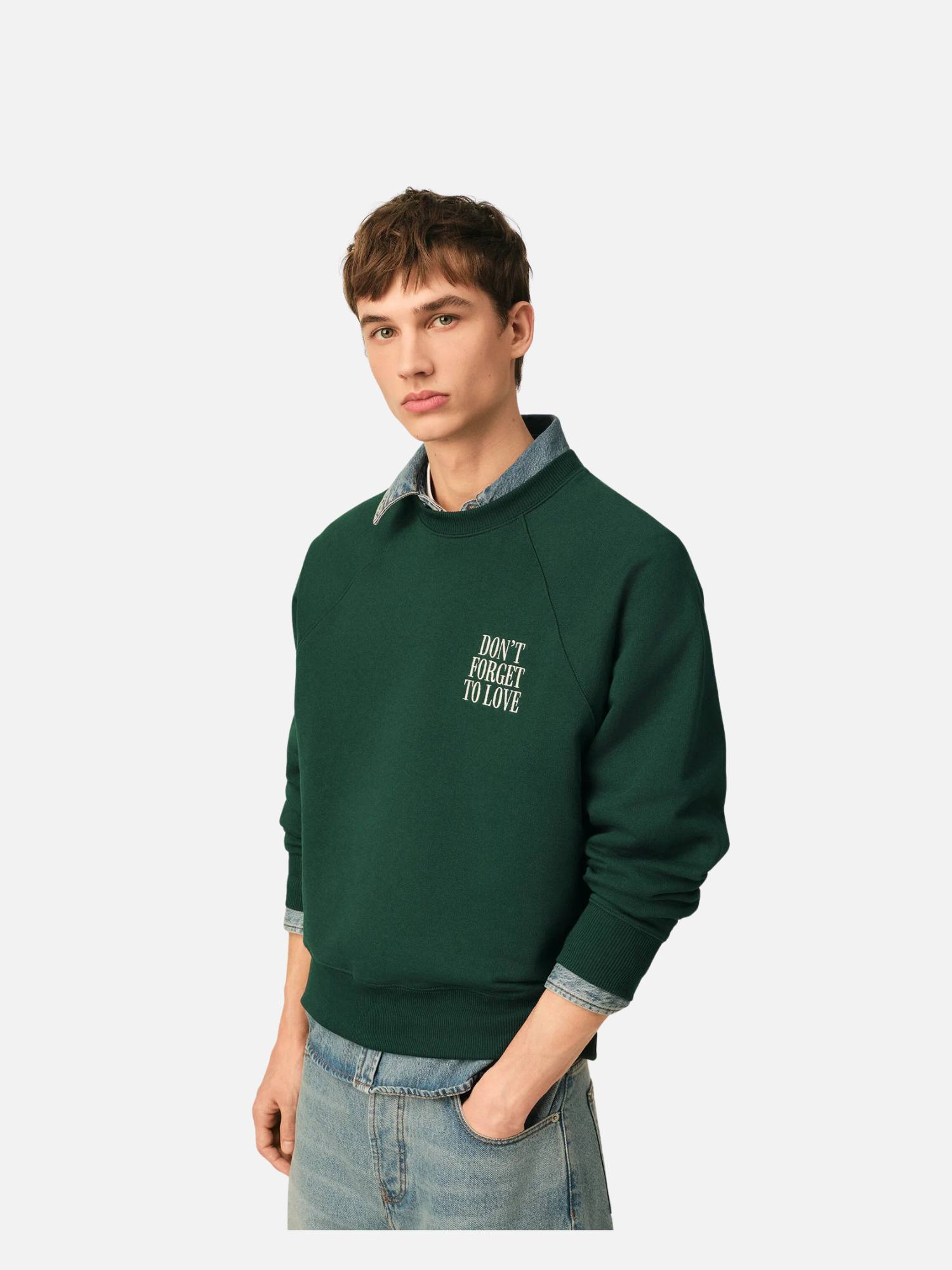 Green Cotton "Don't forget to love" Sweatshirt Green Cotton "Don't forget to love" Sweatshirt | Fragment Clothing