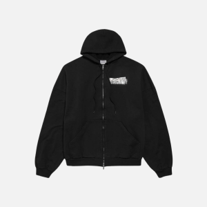 Men's Silver Tape Balenciaga Back Large Zip-up Hoodie in Black | Fragment Clothing