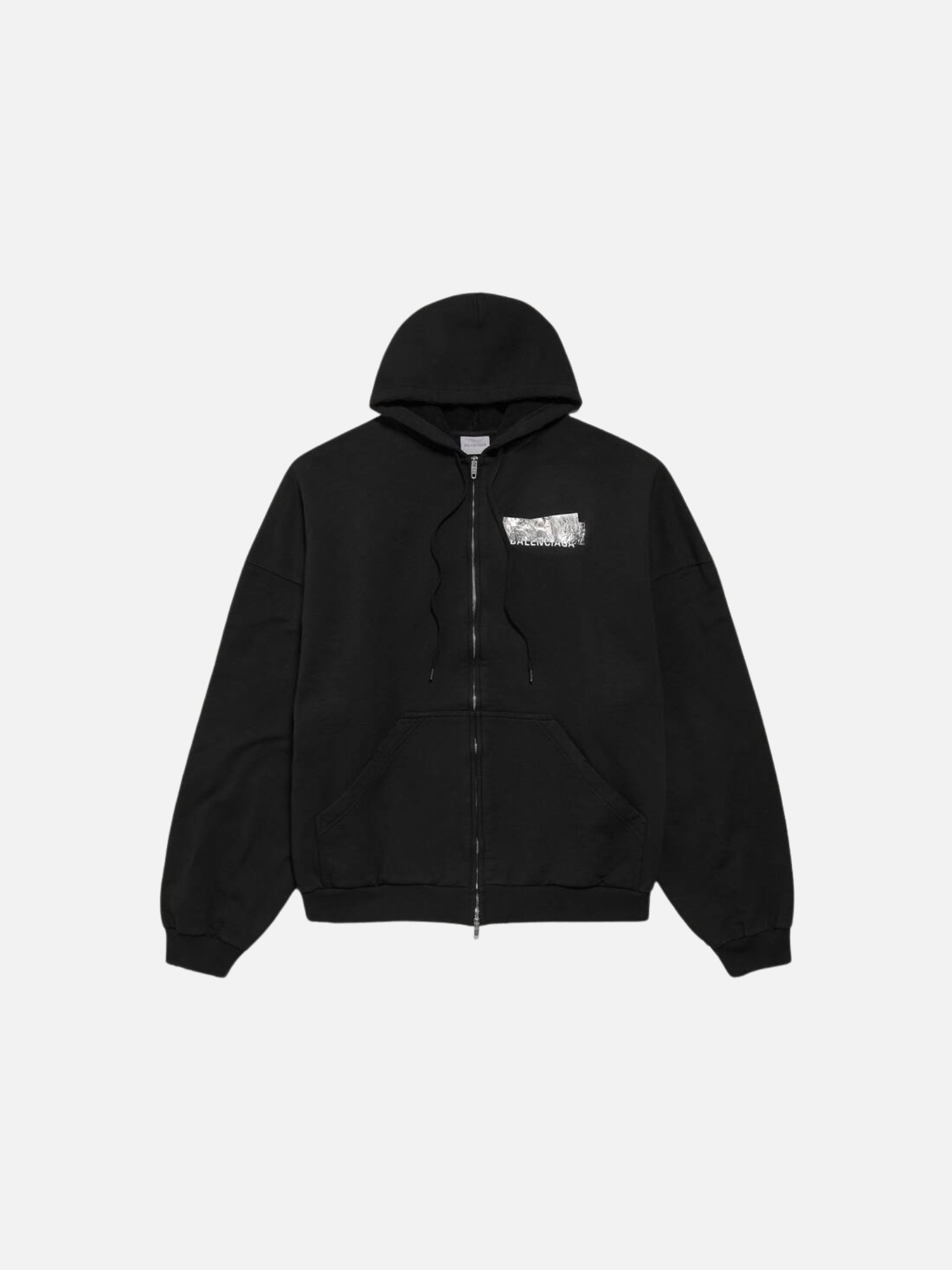 Men's Silver Tape Balenciaga Back Large Zip-up Hoodie in Black Men's Silver Tape Balenciaga Back Large Zip-up Hoodie in Black | Fragment Clothing
