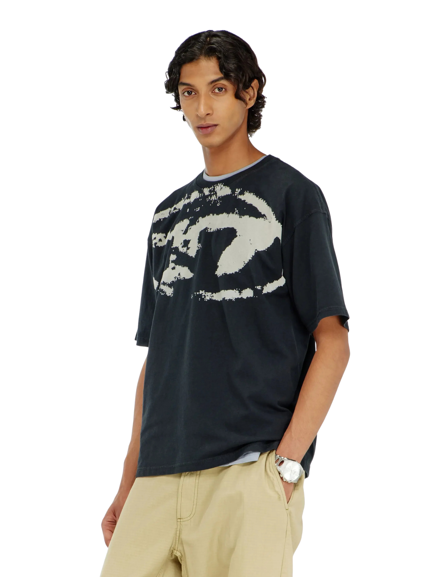 T-shirt with distressed flocked logo AUTO-DRAFT | Fragment Clothing