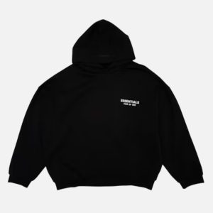 Fear of God Essentials Black Chest Logo Hoodie | Fragment Clothing Streetwear