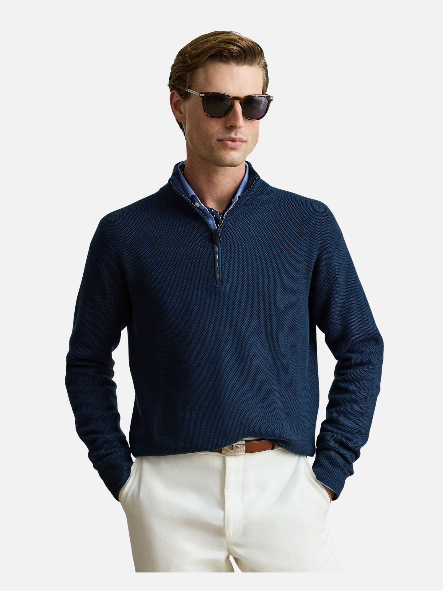 Honeycomb Silk-Blend Quarter-Zip Sweater Navy Honeycomb Silk-Blend Quarter-Zip Sweater Navy (Copy) | Fragment Clothing