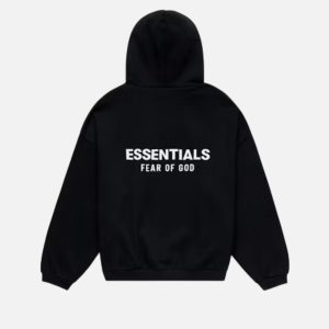 Fear of God Essentials Black Chest Logo Hoodie | Fragment Clothing
