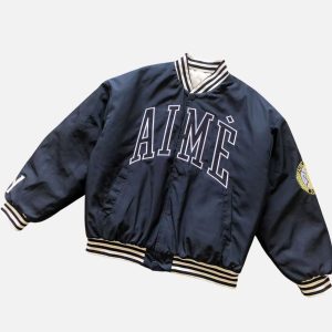 Aime Leon Dore Striped-Trimmed Satin Snap-Front Varsity Jacket | Fragment Clothing