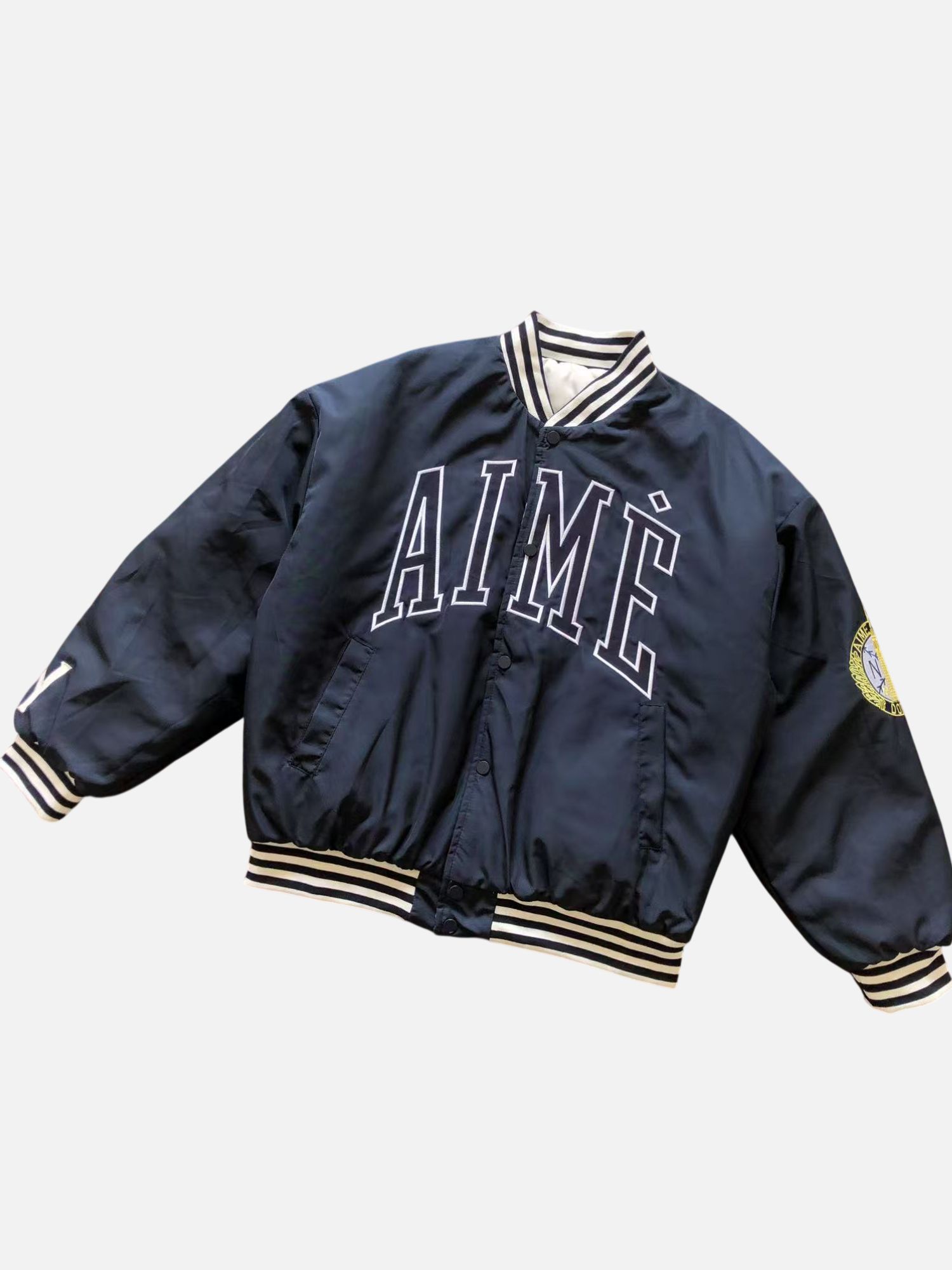Aime Leon Dore Striped-Trimmed Satin Snap-Front Varsity Jacket Aime Leon Dore Striped-Trimmed Satin Snap-Front Varsity Jacket | Fragment Clothing