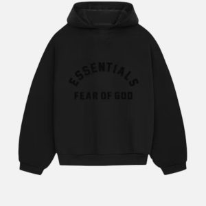 Fear of God Essentials Arched Logo Black Hoodie | Fragment Clothing Streetwear