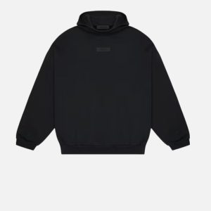 Fear of God Essentials Black Rubber Patch Hoodie | Fragment Clothing Streetwear