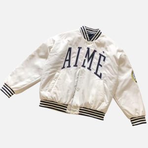 Aime Leon Dore Cream Satin Baseball Bomber Jacket | Fragment Clothing
