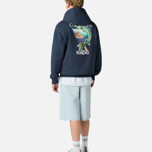 Navy Casa Kaspia New York Club Icon Printed Hooded Sweatshirt | Fragment Clothing - View 2