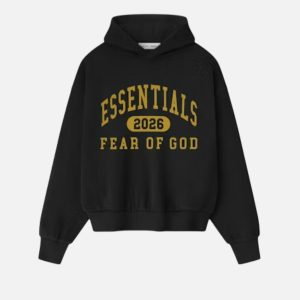 Fear of God Essentials Black 2026 Collegiate Hoodie | Fragment Clothing Streetwear