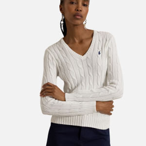 Cable-Knit Cotton V-Neck Jumper White (Copy) | Fragment Clothing