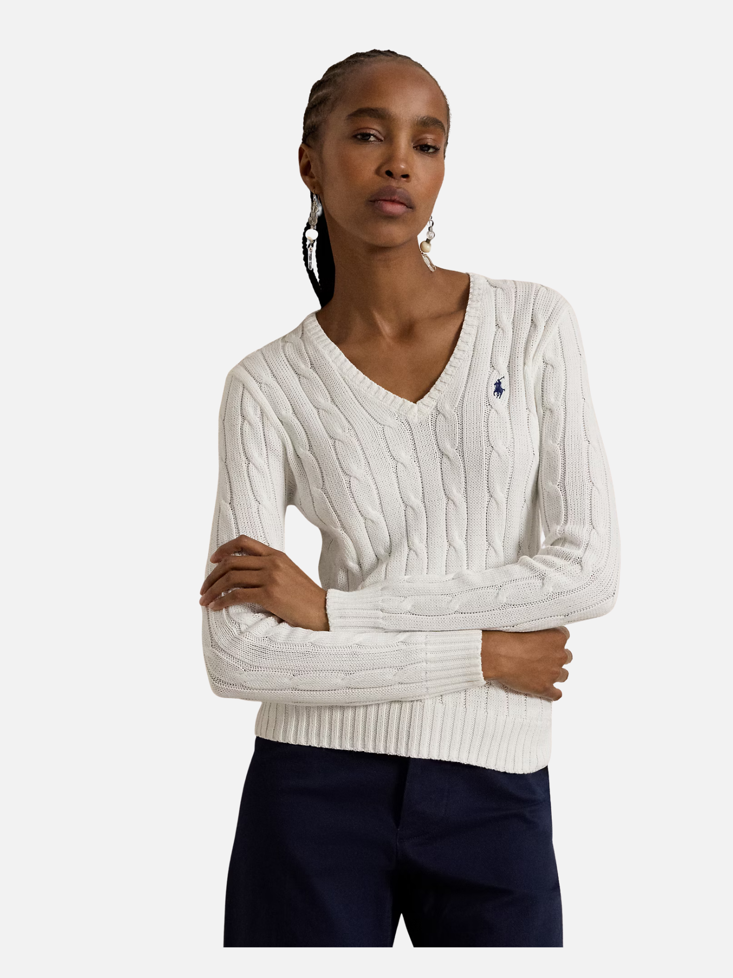 Cable-Knit Cotton V-Neck Jumper White Cable-Knit Cotton V-Neck Jumper White (Copy) | Fragment Clothing