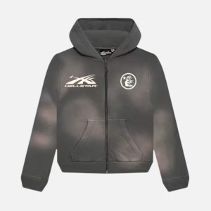 Hellstar Studios Sport Logo Sun-Faded Zip Hoodie - Charcoal | Fragment Clothing Streetwear