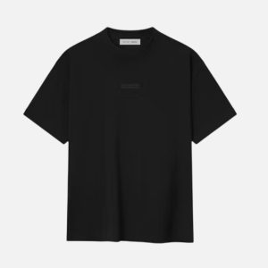 Fear of God Essentials Black Rubber Patch T-Shirt | Fragment Clothing Streetwear