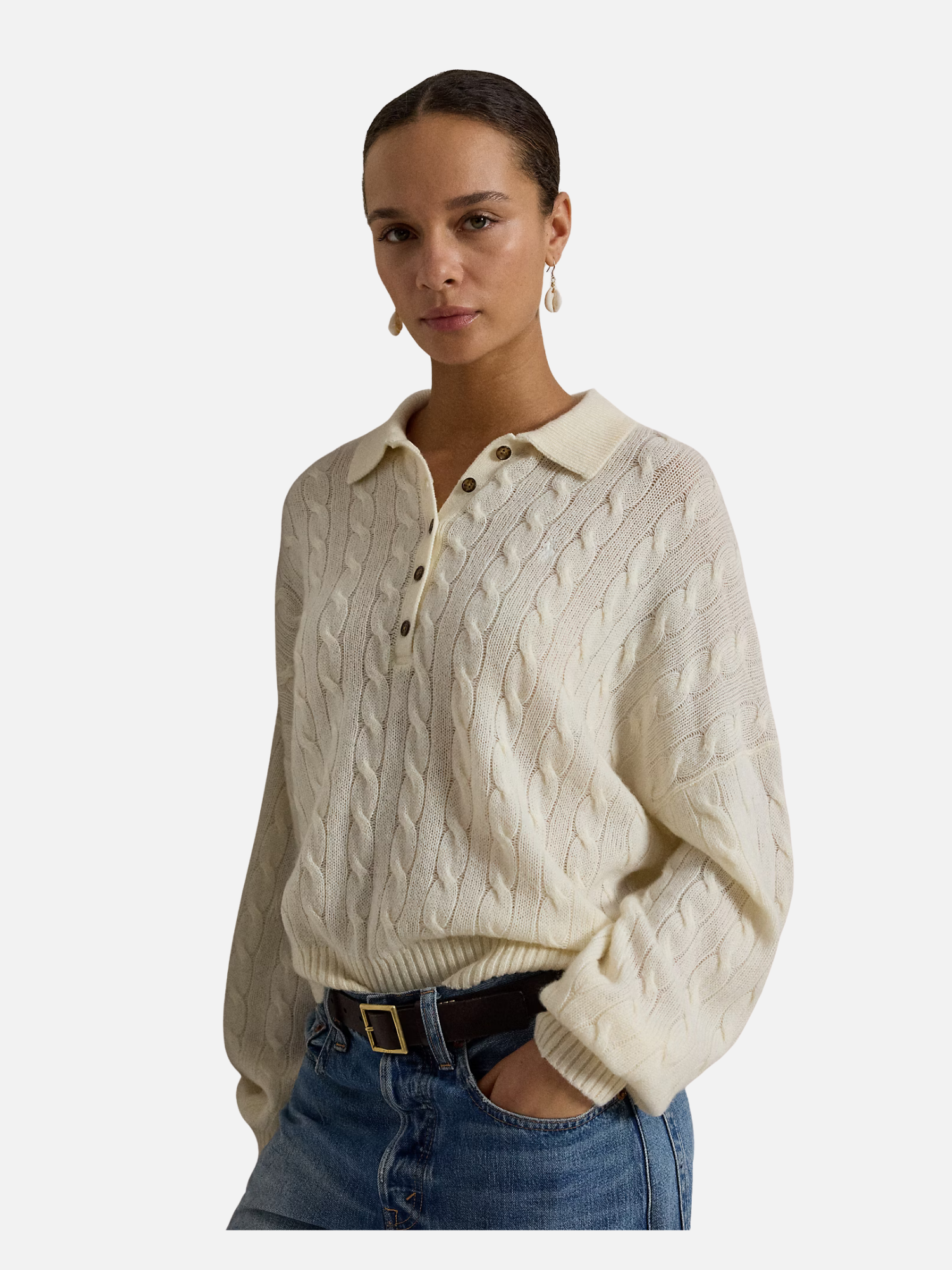 Cable Wool-Cashmere Polo-Collar Jumper White Cable Wool-Cashmere Polo-Collar Jumper White (Copy) | Fragment Clothing