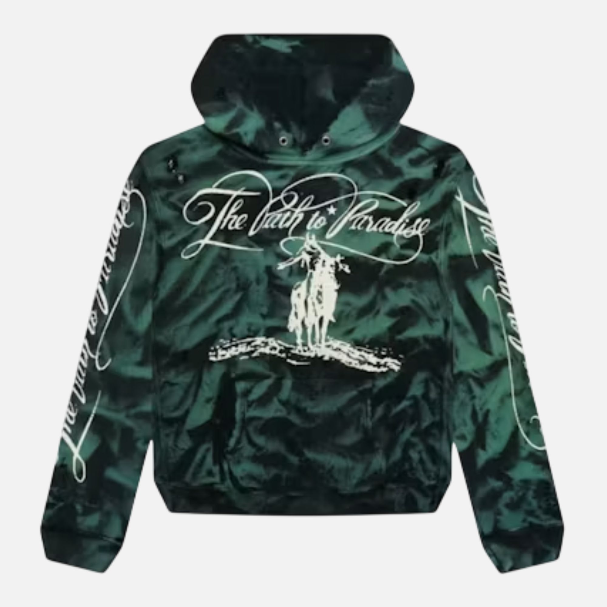 Hellstar Horse Graphic Script Pullover Hoodie Green Hellstar Horse Graphic Script Pullover Hoodie Green | Fragment Clothing Streetwear