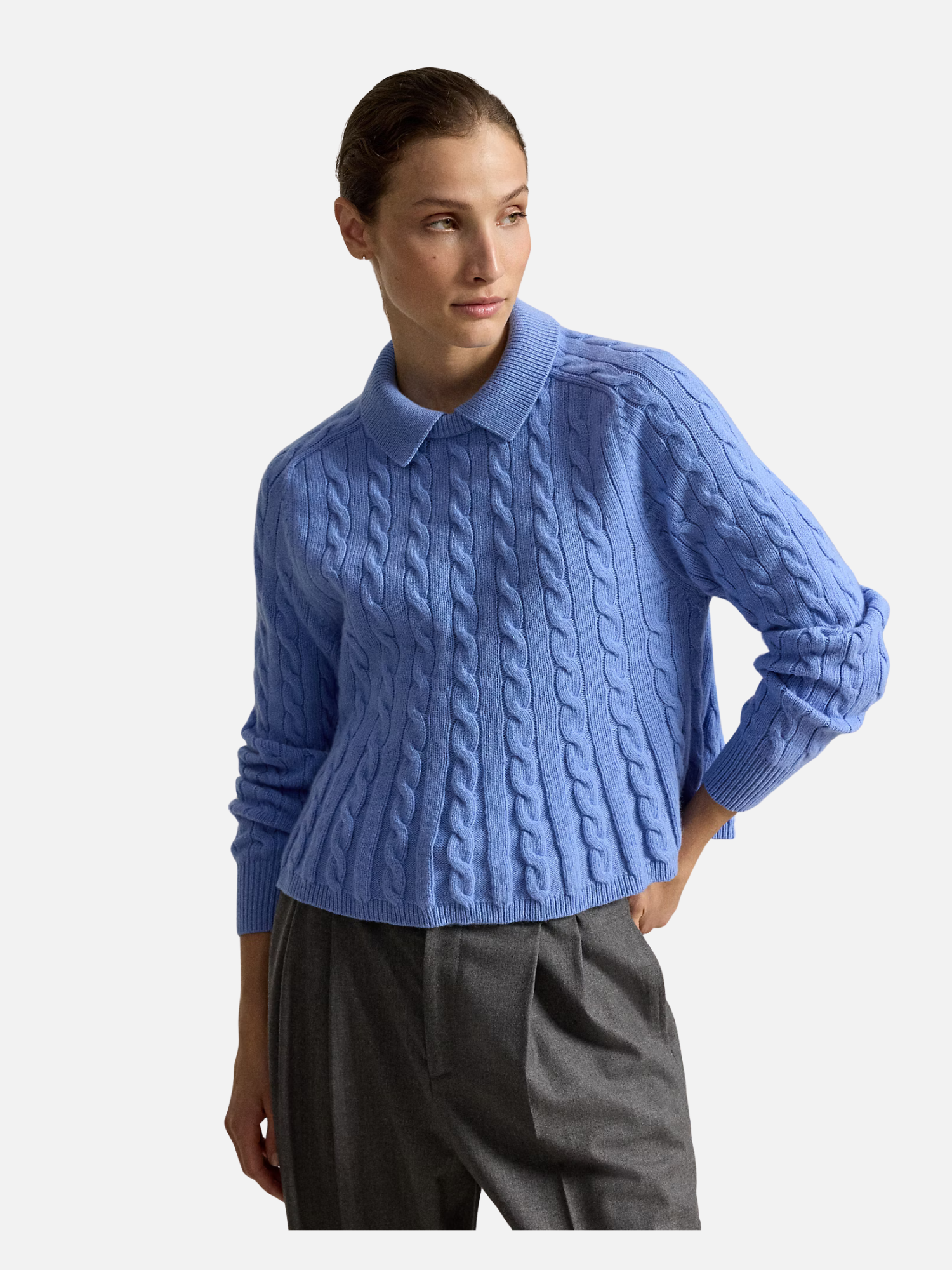 Cable Wool-Cashmere Peplum Jumper Sky Blue Cable Wool-Cashmere Peplum Jumper Sky Blue (Copy) | Fragment Clothing