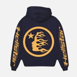 Hellstar Studios Flame Face Logo Pullover Hoodie - Navy | Fragment Clothing Streetwear - View 2