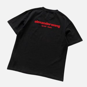 Alexander Wang Small Red Block Logo Black Tee | Fragment Clothing - View 2